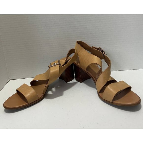 Franco Sarto Helga Sandals Tan Brown Leather Stacked Block Heel Women's Size 9.5 - Picture 5 of 10